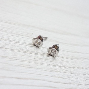 Sterling Silver Diamante Heart Stud Earrings